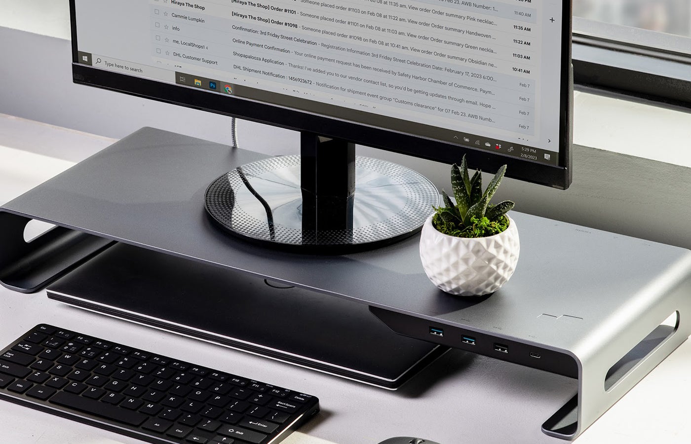 Optimize Your Workspace With This Monitor Riser’s 8-Port Hub for 0